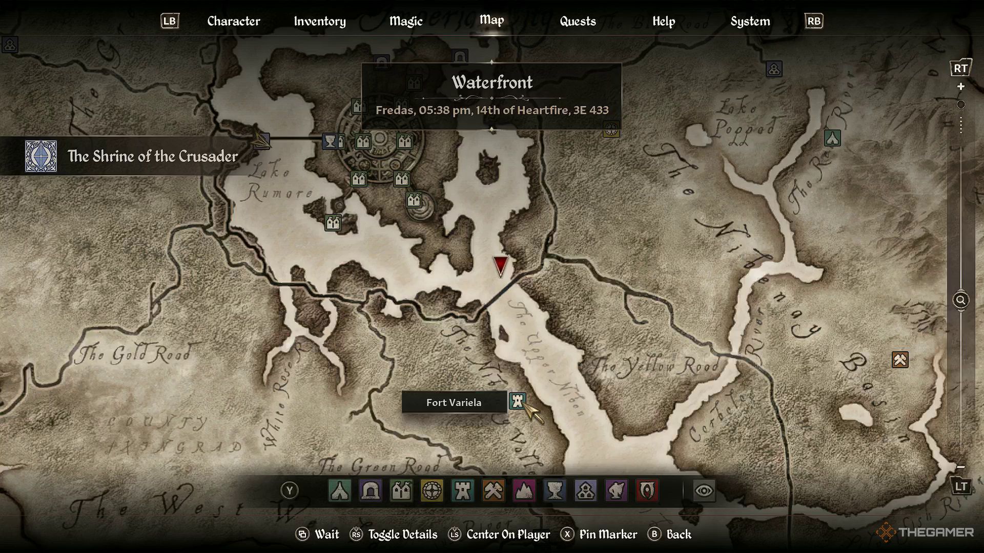 Crusader's shrine's location on the map in Oblivion Remastered.