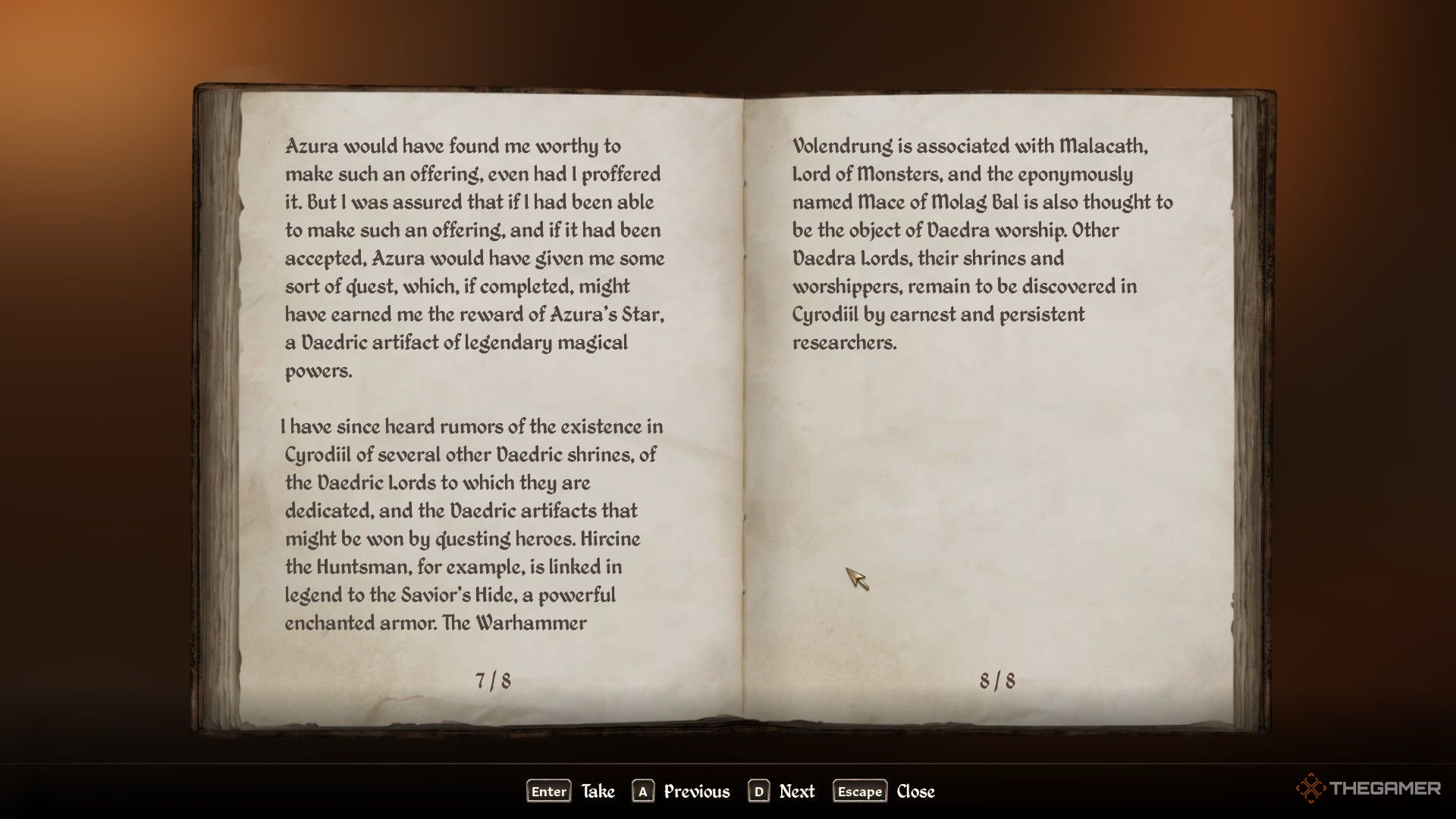 Last pages of the Modern Heretics book in Oblivion Remastered.