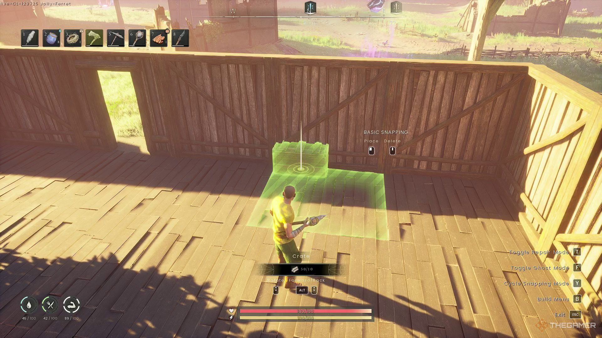The player is placing a storage crate in Runescape: Dragonwilds.