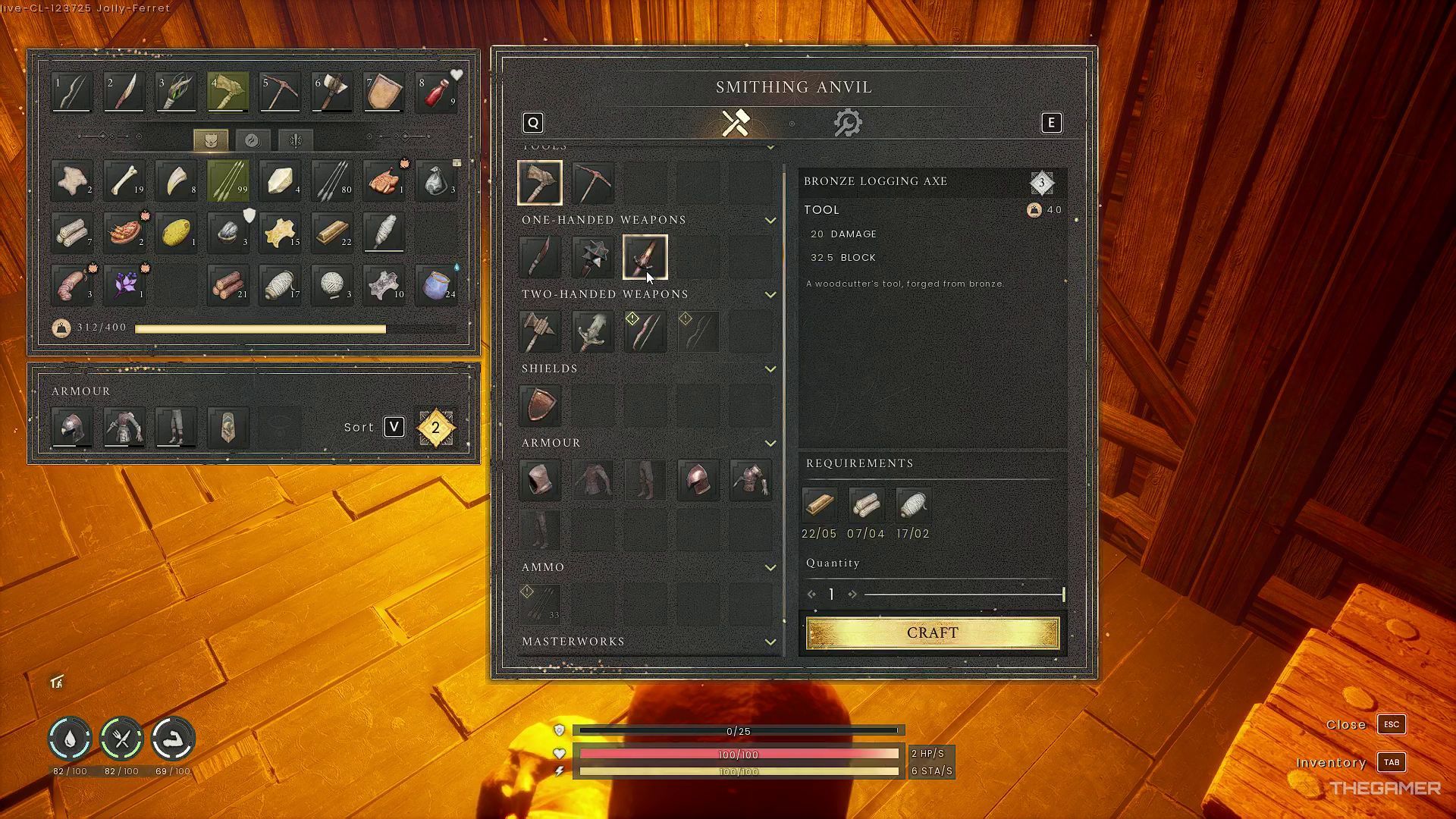 Crafting a bronze logging axe in Runescape: Dragonwilds.