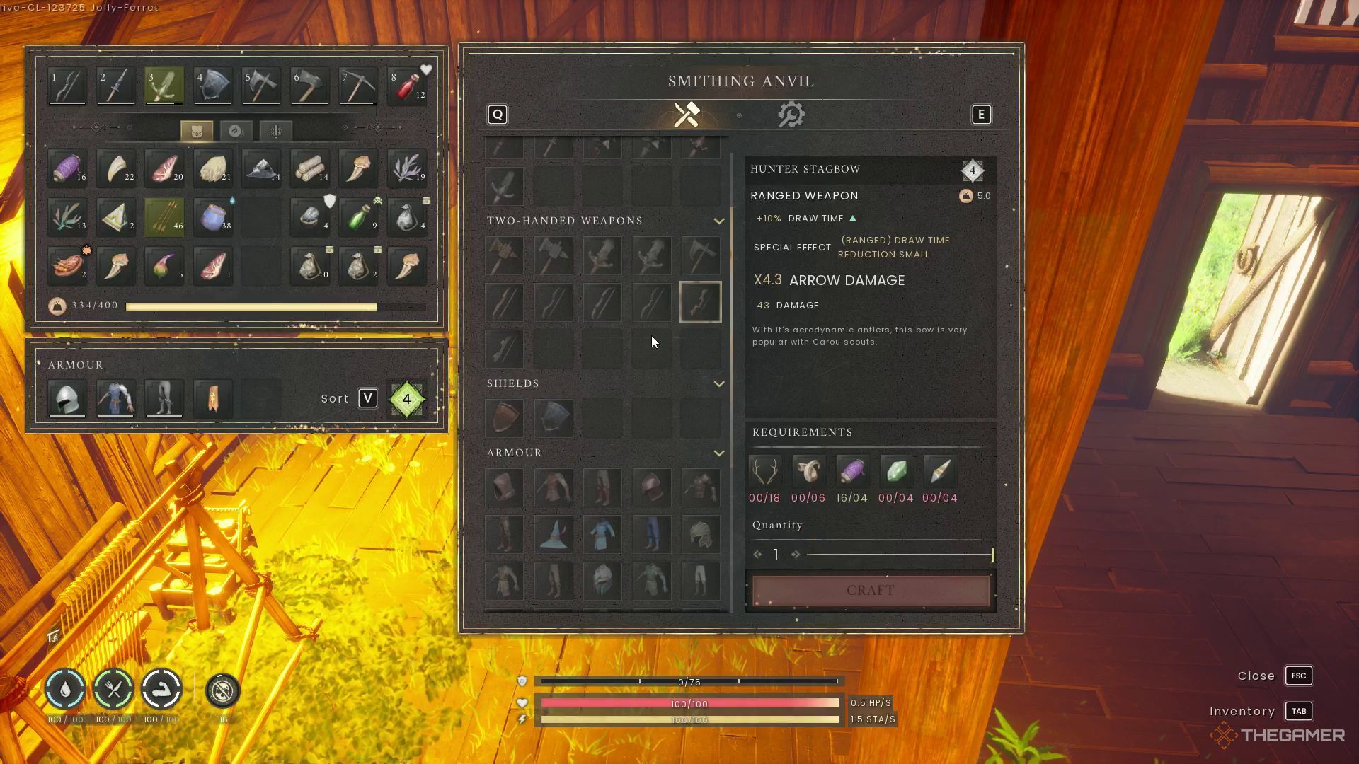Crafting the Hunter Stagbow in Runescape: Dragonwilds.