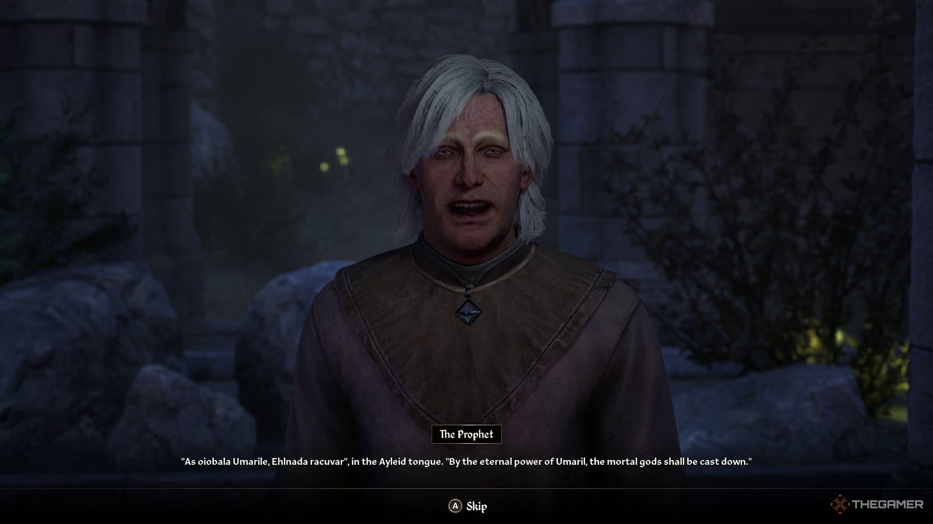 The Prophet speaks about the attack on the chapel in Oblivion Remastered.