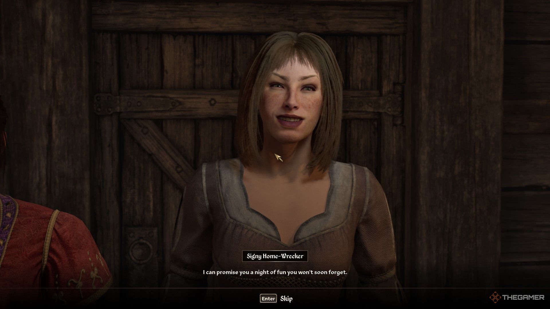 Signy promises a night of fun in Oblivion Remastered.