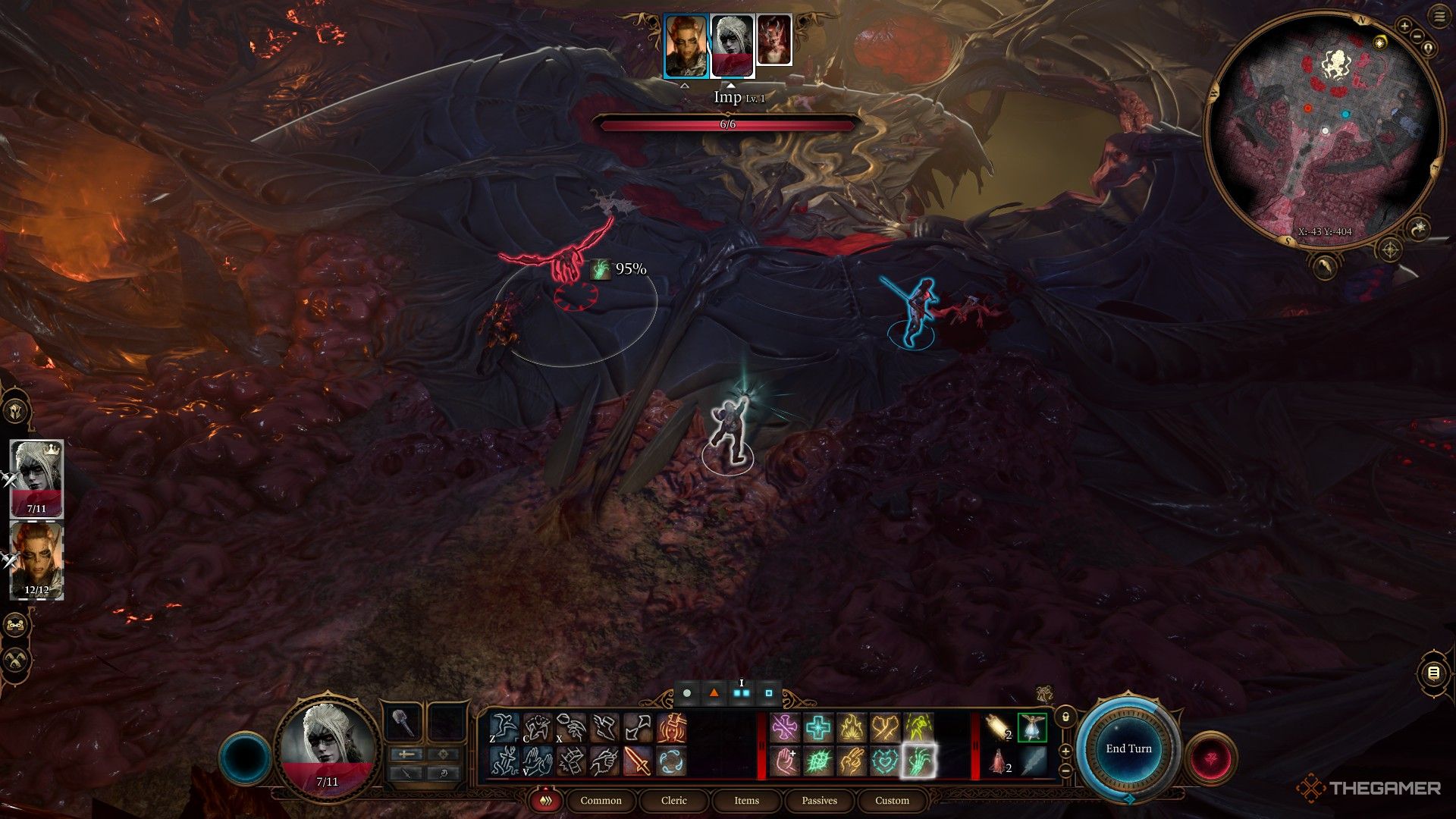 Death Domain Cleric prepares to use Bone Chill on an imp in Baldur's Gate 3.