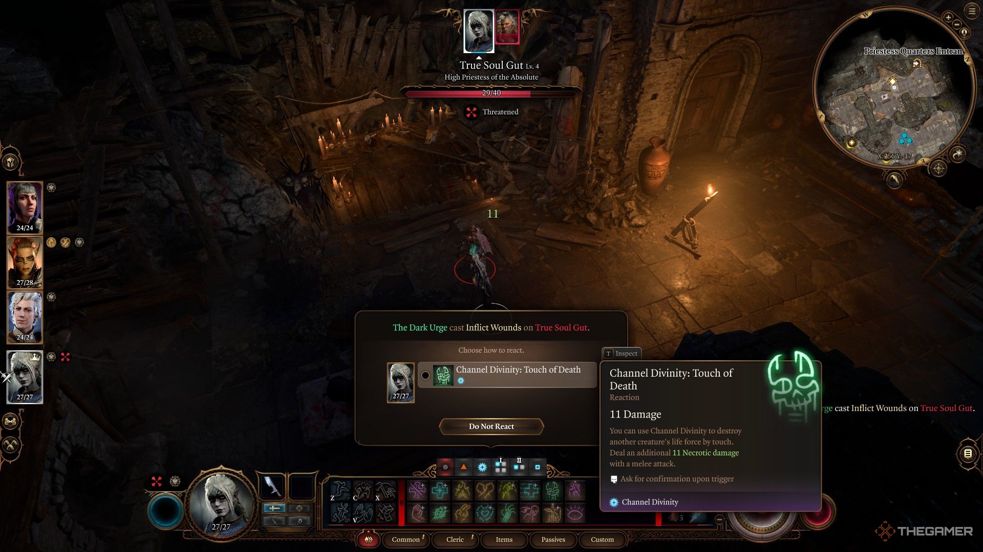Death Domain Cleric uses Channel Divinity against True Soul Glut in Baldur's Gate 3.