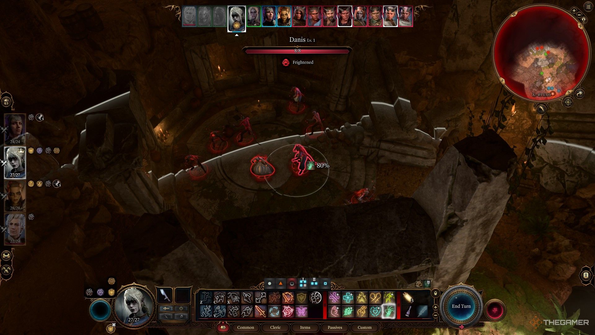 Death Domain Cleric kills frightened tieflings in the grove with Minthara in Baldur's Gate 3.