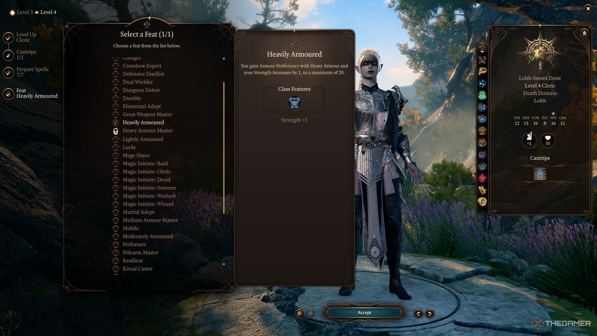 Death Domain Cleric takes the Heavily Armoured Feat in Baldur's Gate 3.