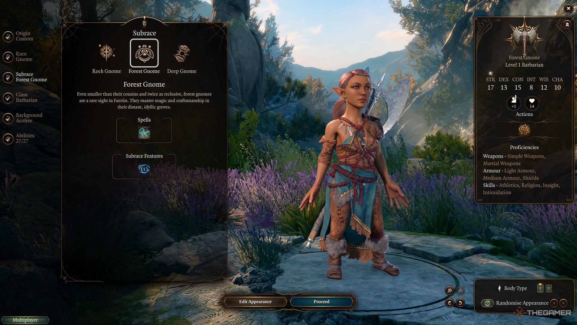 Player chooses the Forest Gnome for their Swarmkeeper Ranger in Baldur's Gate 3.
