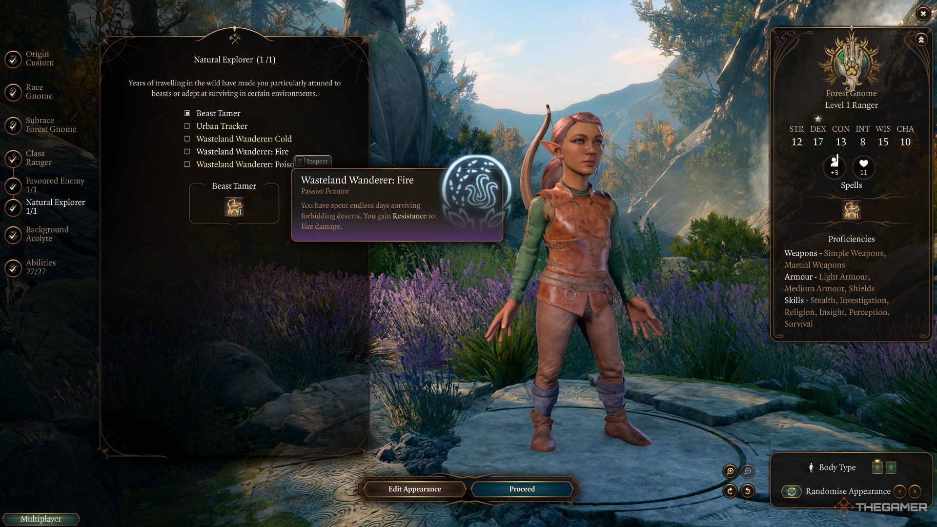 Forest Gnome chooses the Wasteland Wanderer explorer feat in Baldur's Gate 3.