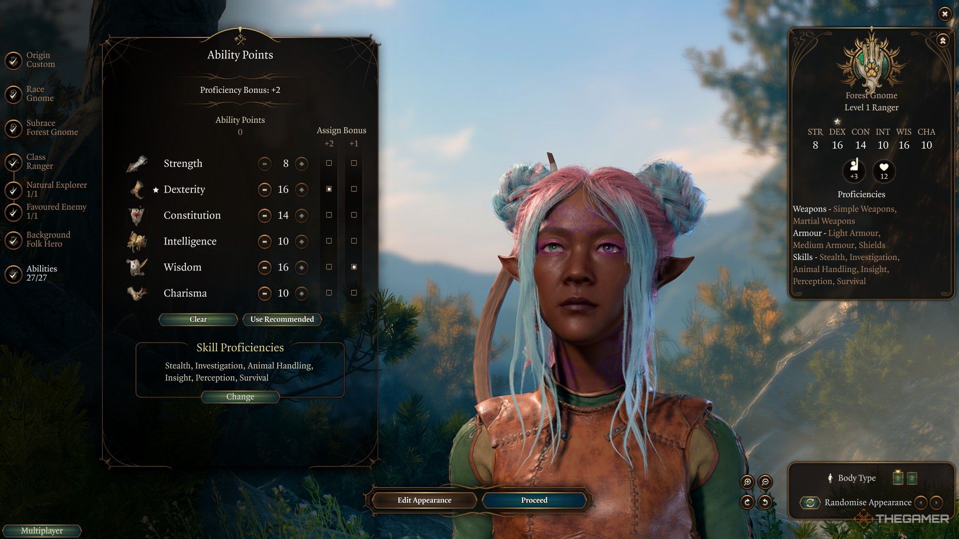 Swarmkeeper Ranger chooses their ability scores in Baldur's Gate 3.