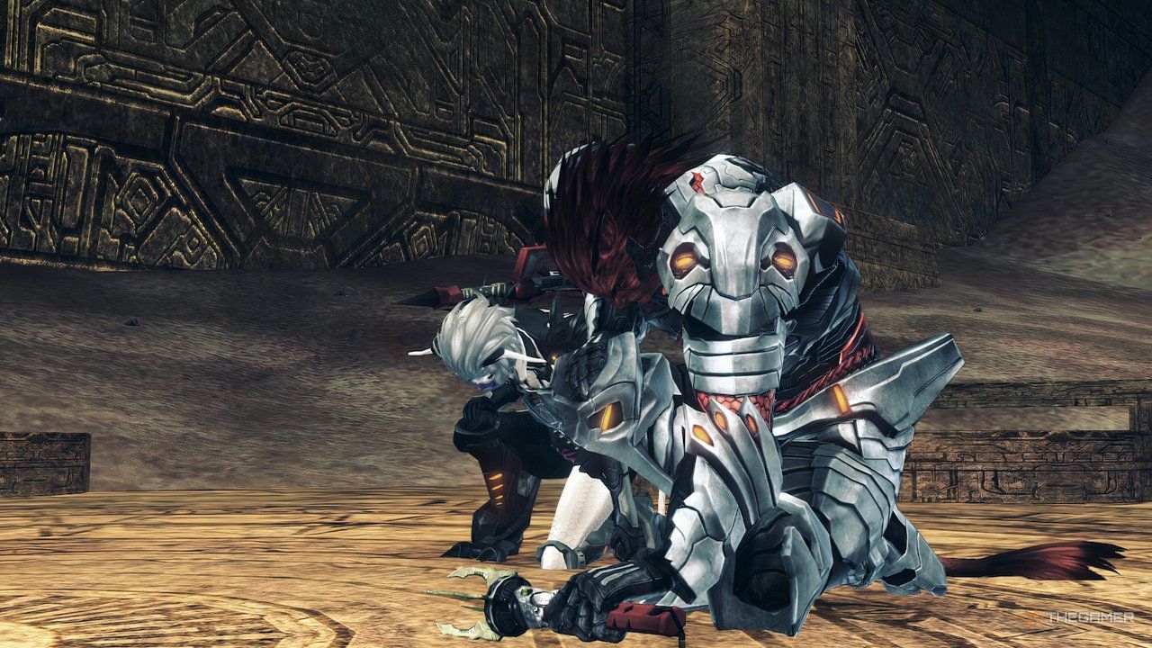 Ga Jiarg and Ga Buidhe bowing to the party in Xenoblade Chronicles X: Definitive Edition.