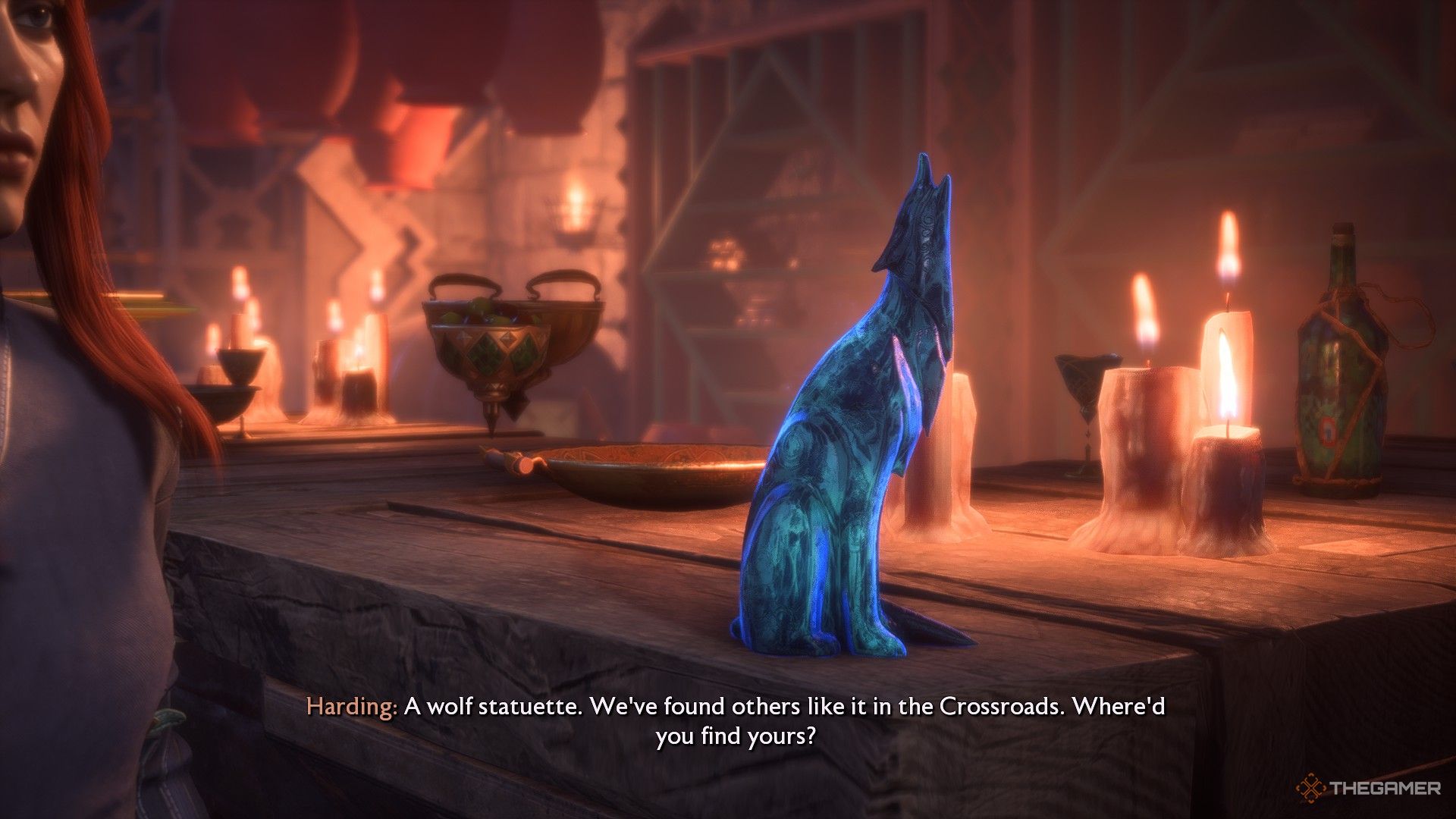 The Inquisitor gives a wolf statuette to Rook in Dragon Age: Veilguard.