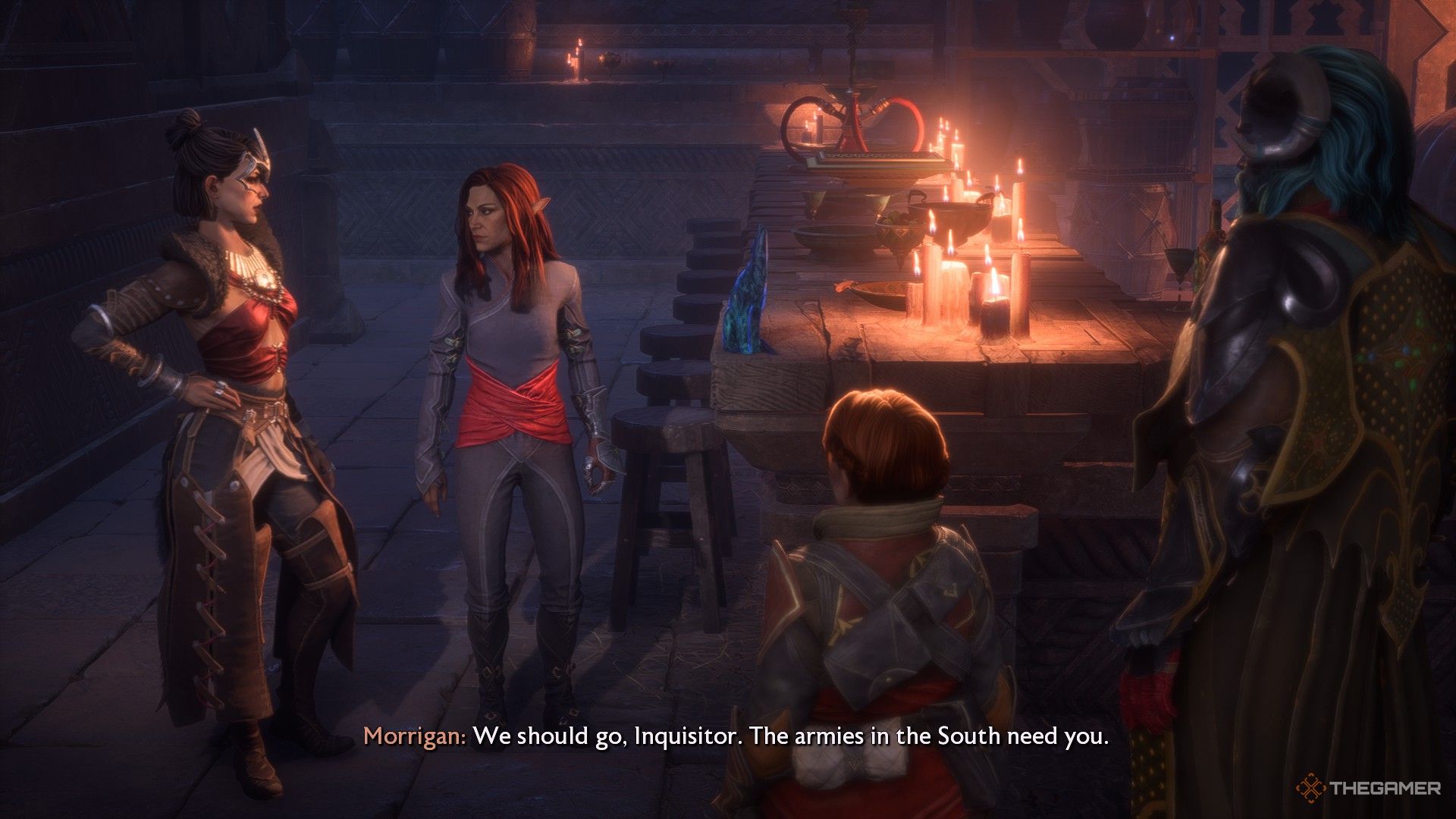 Rook and Harding are speaking with Inquisitor and Morrigan in Dragon Age: Veilguard.