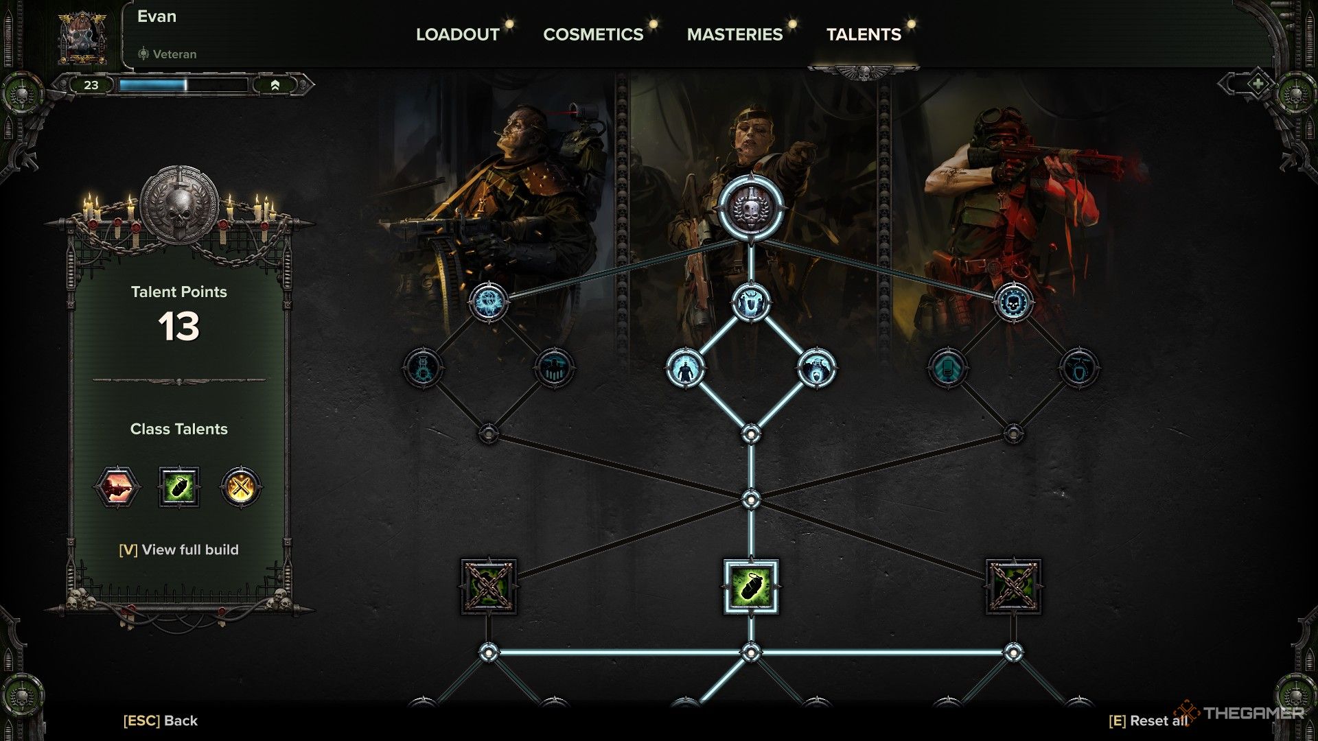 Warhammer 40,000: Darktide - The reworked talent tree of the Veteran class.