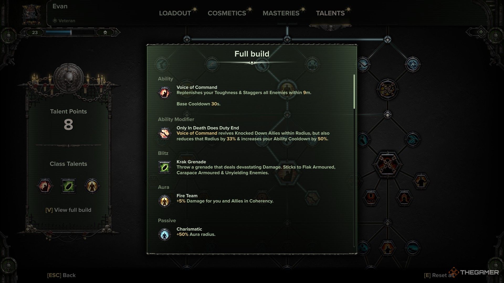 Warhammer 40,000: Darktide - The fine details of the veterans talent tree.