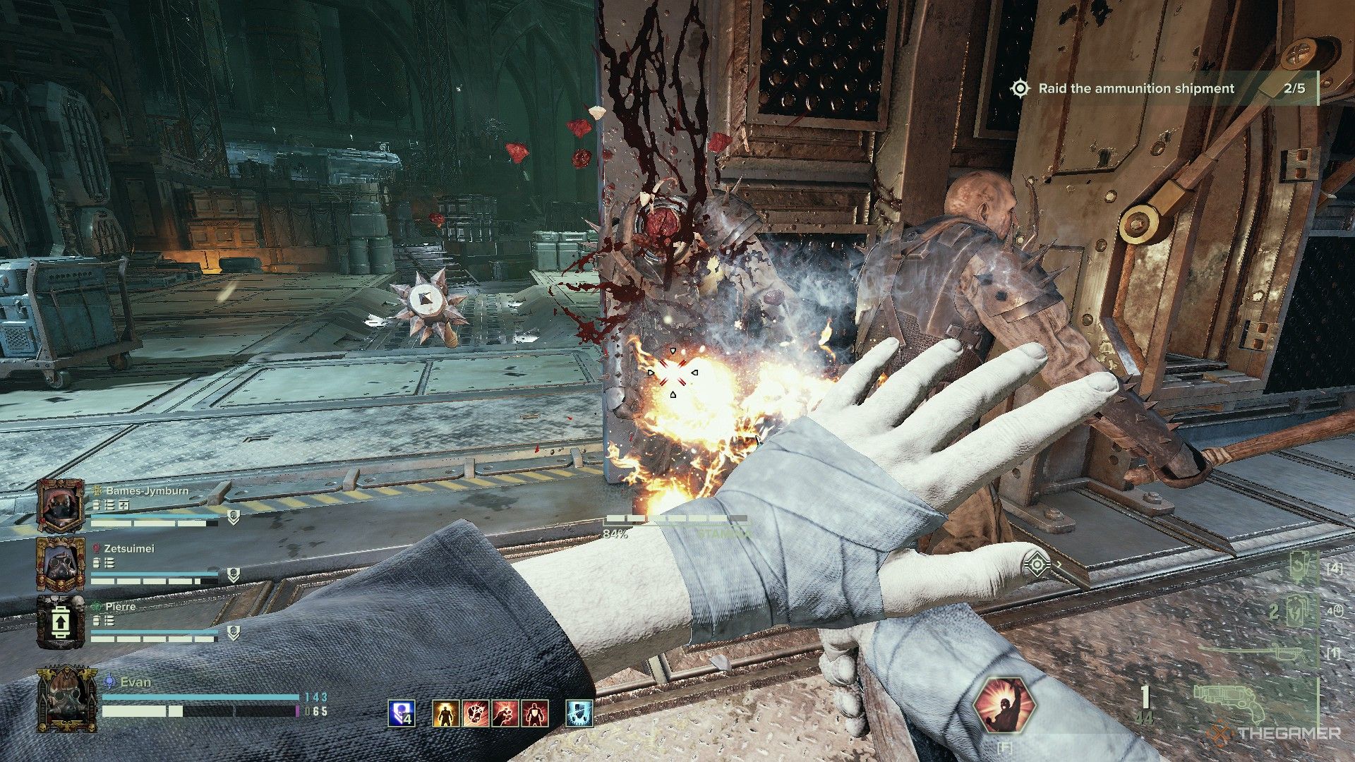 Warhammer 40,000: Darktide - A cultists head blowing apart from the veterans revolver shot.