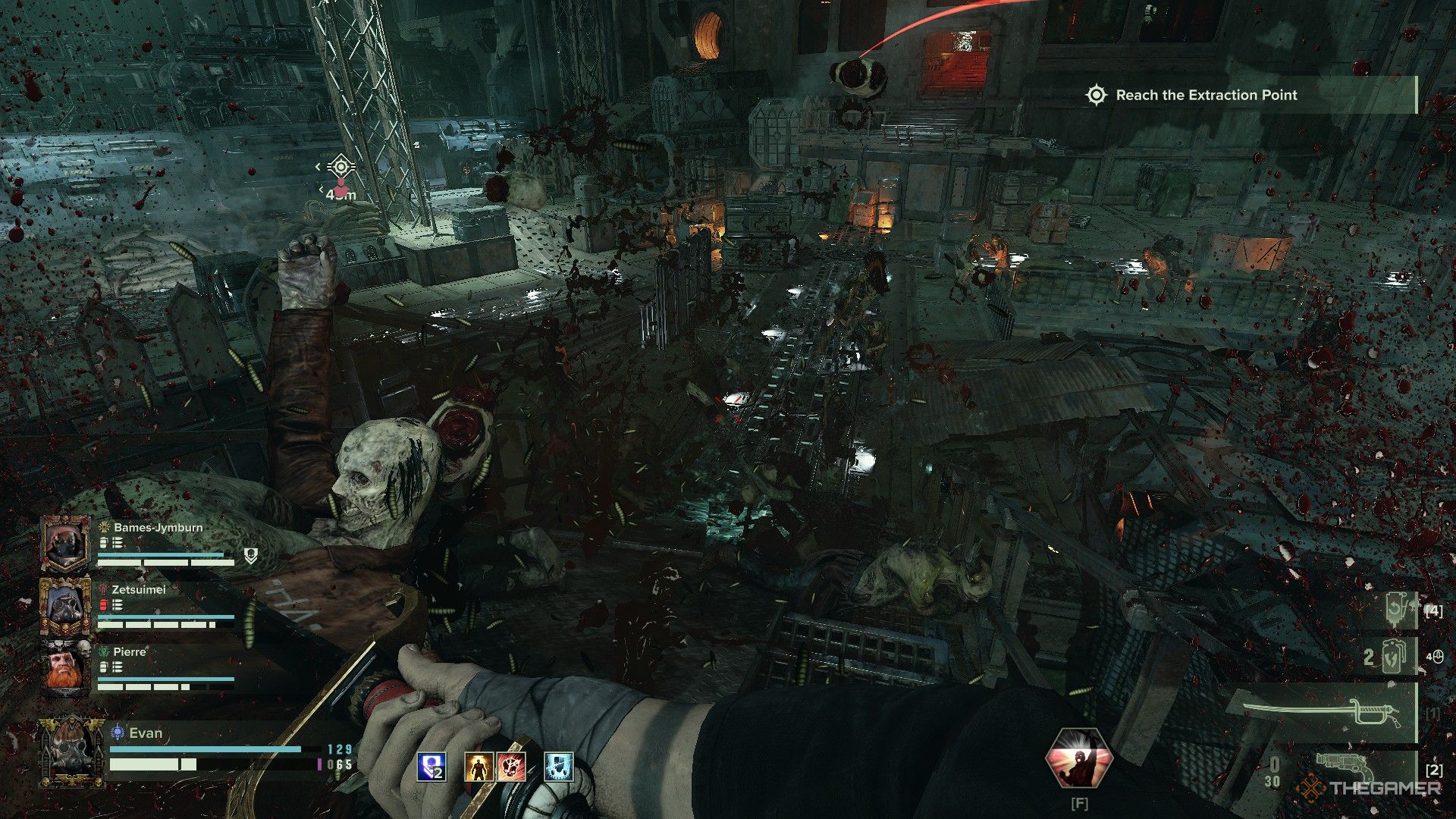 Warhammer 40,000: Darktide - A veteran using a sword to dice up cultists.