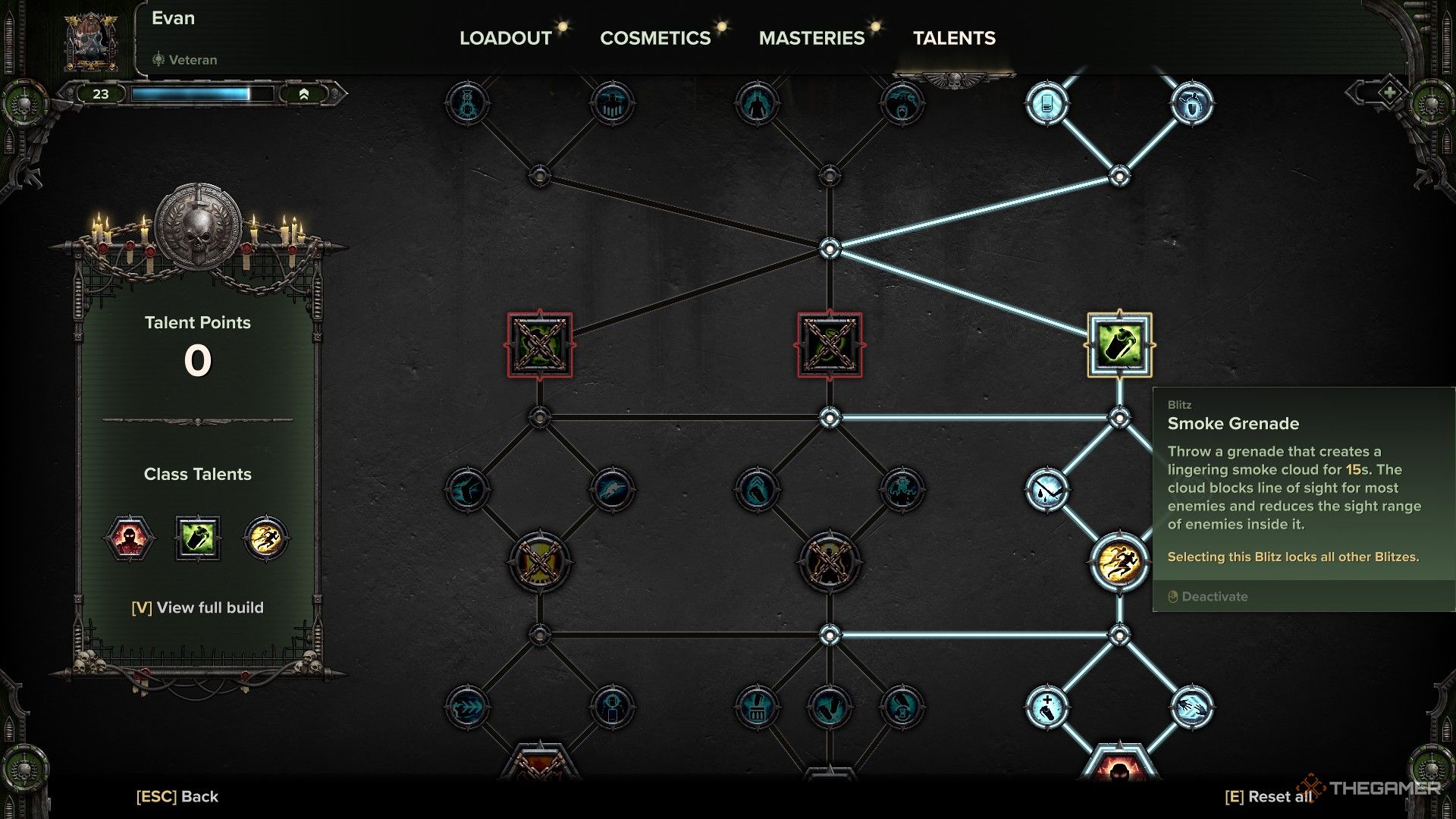 Warhammer 40,000: Darktide - The veterans reworked talent tree and its blitz options.