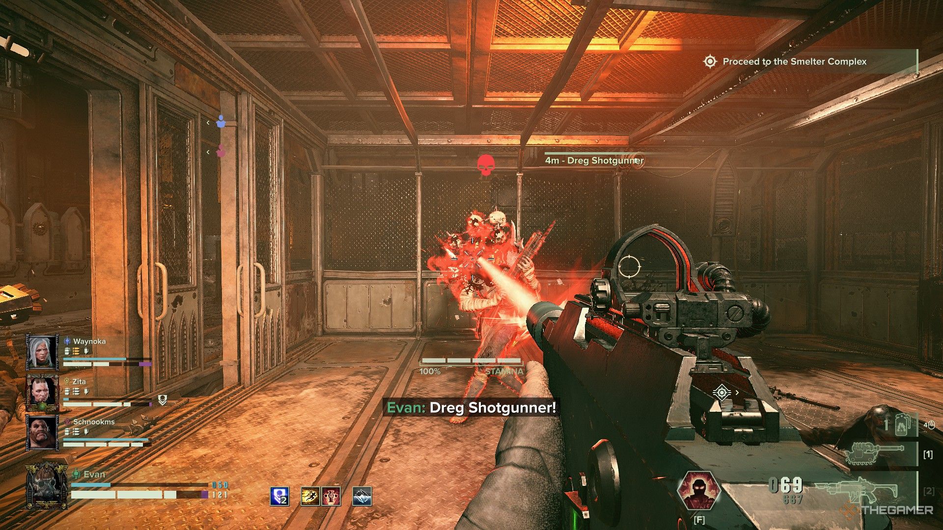 Warhammer 40,000: Darktide - A dreg shotgunner cut down at point blank range.