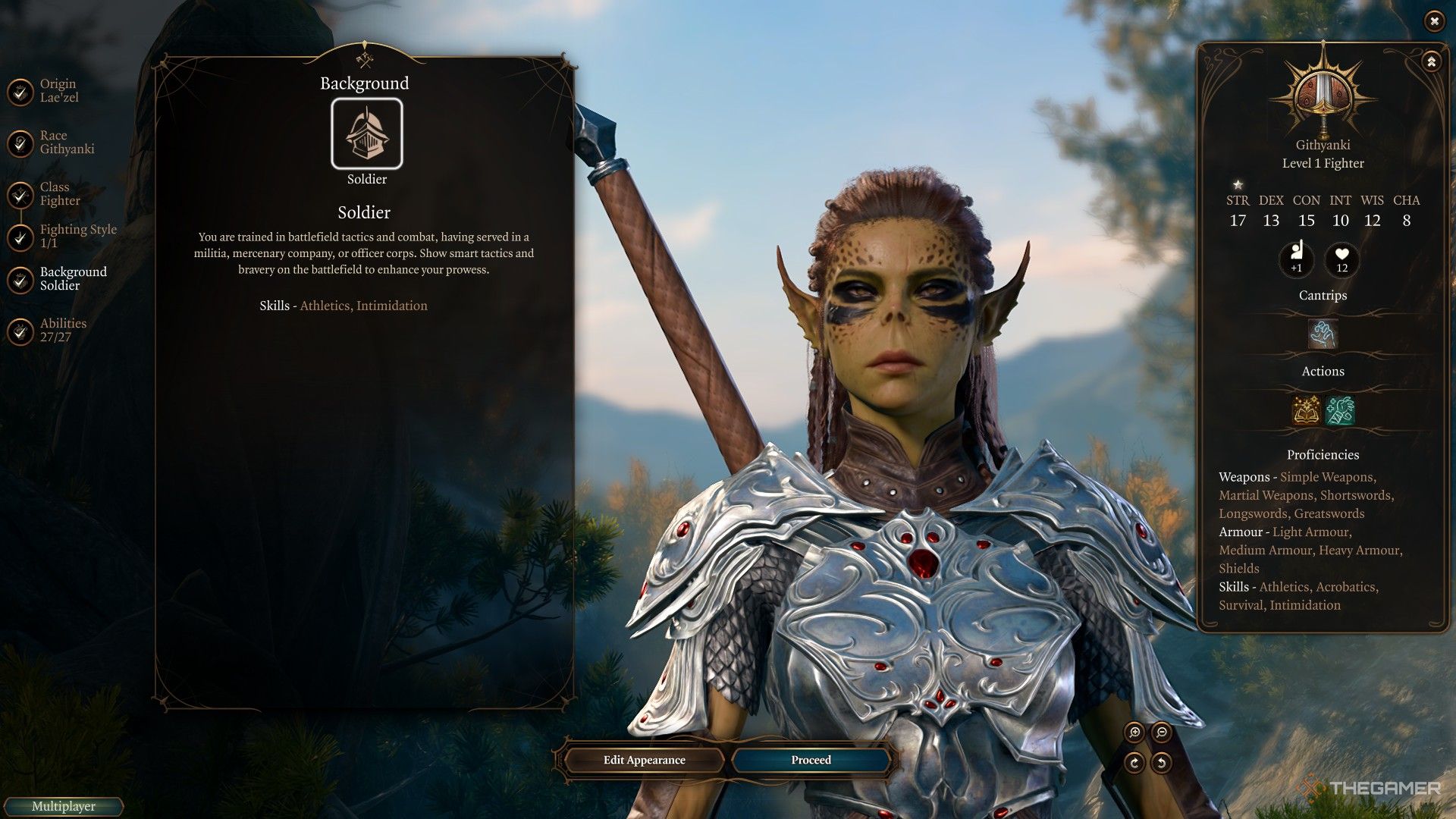 Лаэзель осматривает предысторию Солдат в Baldur's Gate 3.