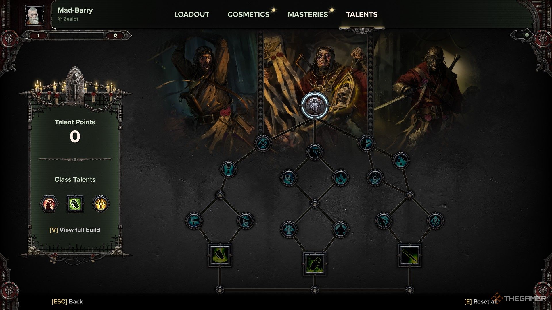 Warhammer 40,000: Darktide - An empty and unaltered zealot talent tree.