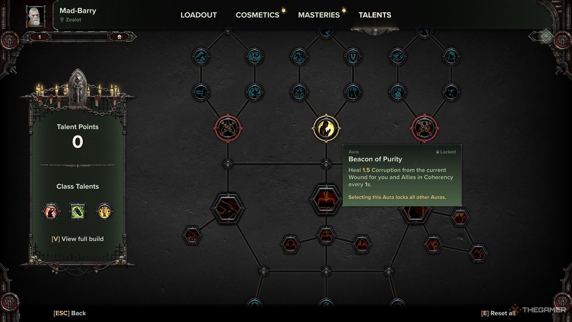 Warhammer 40,000: Darktide - The various auras available to the zealot in their skill tree.
