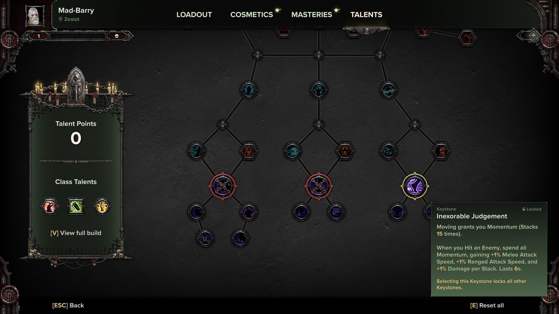 Warhammer 40,000: Darktide - The Keystone upgrades available to the Zealot.