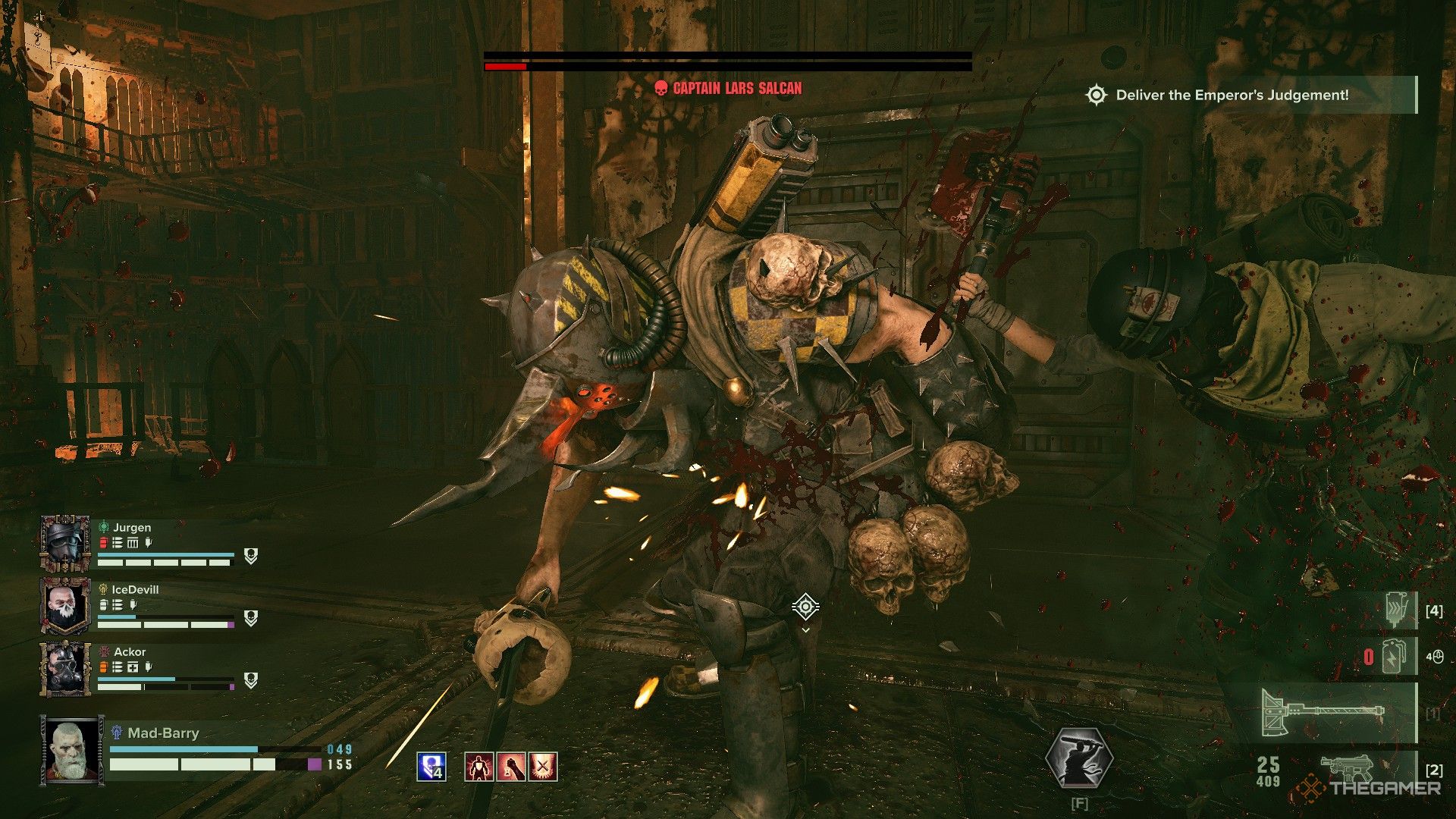 Warhammer 40,000: Darktide - Captain lars being side-swiped by another reject.