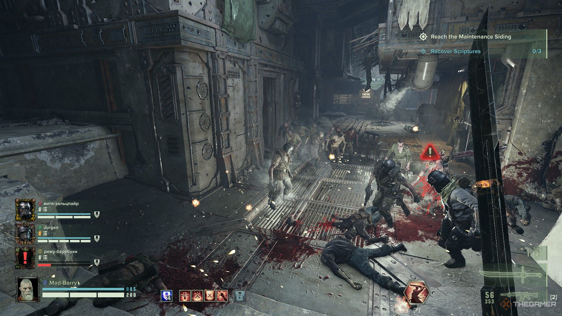 Warhammer 40,000: Darktide - A horde of cultists temporarily stunned with a grenade.