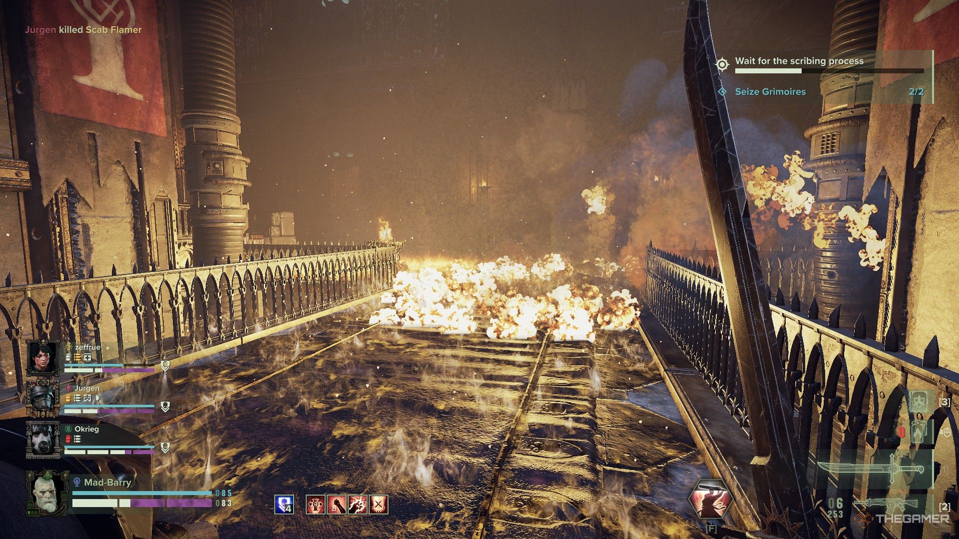Warhammer 40,000: Darktide - The zealots flame grenade igniting the floor.