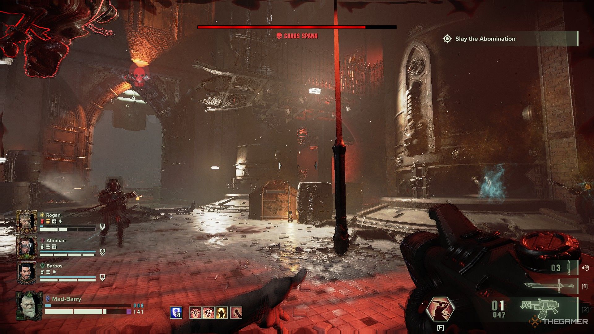 Warhammer 40,000: Darktide - A holy blade thrown by the Zealot at a monster.