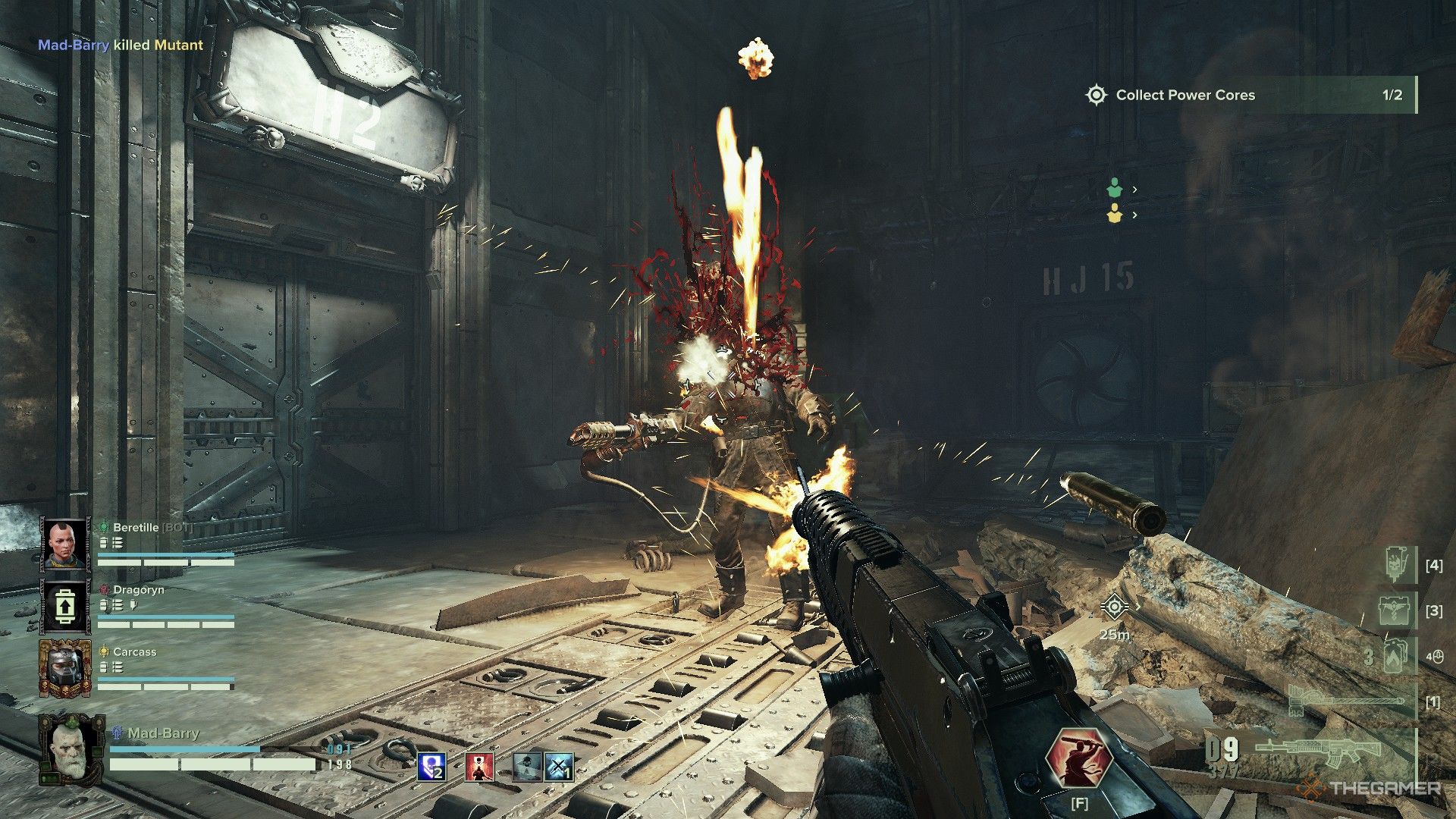 Warhammer 40,000: Darktide - A zealot taking off a flamers head with an accurate shot.
