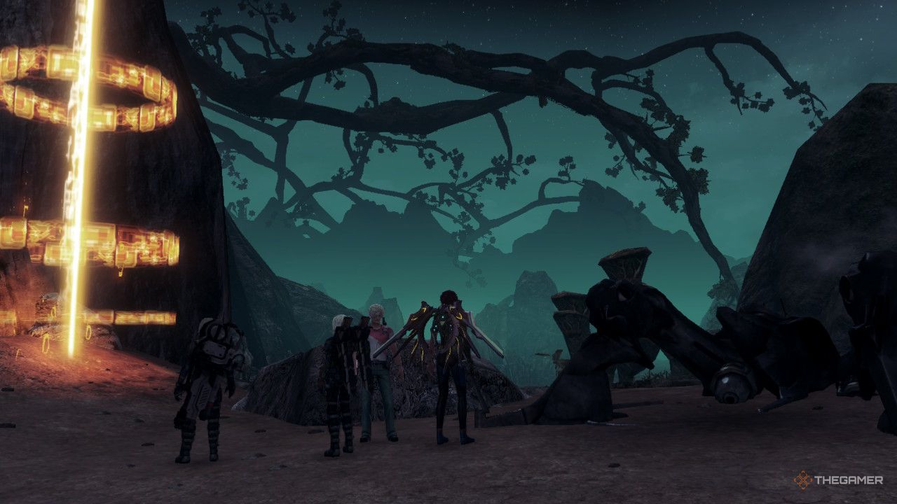 Standing beside a frontierNav site in the divine roost in xenoblade chronicles x definitive edition.