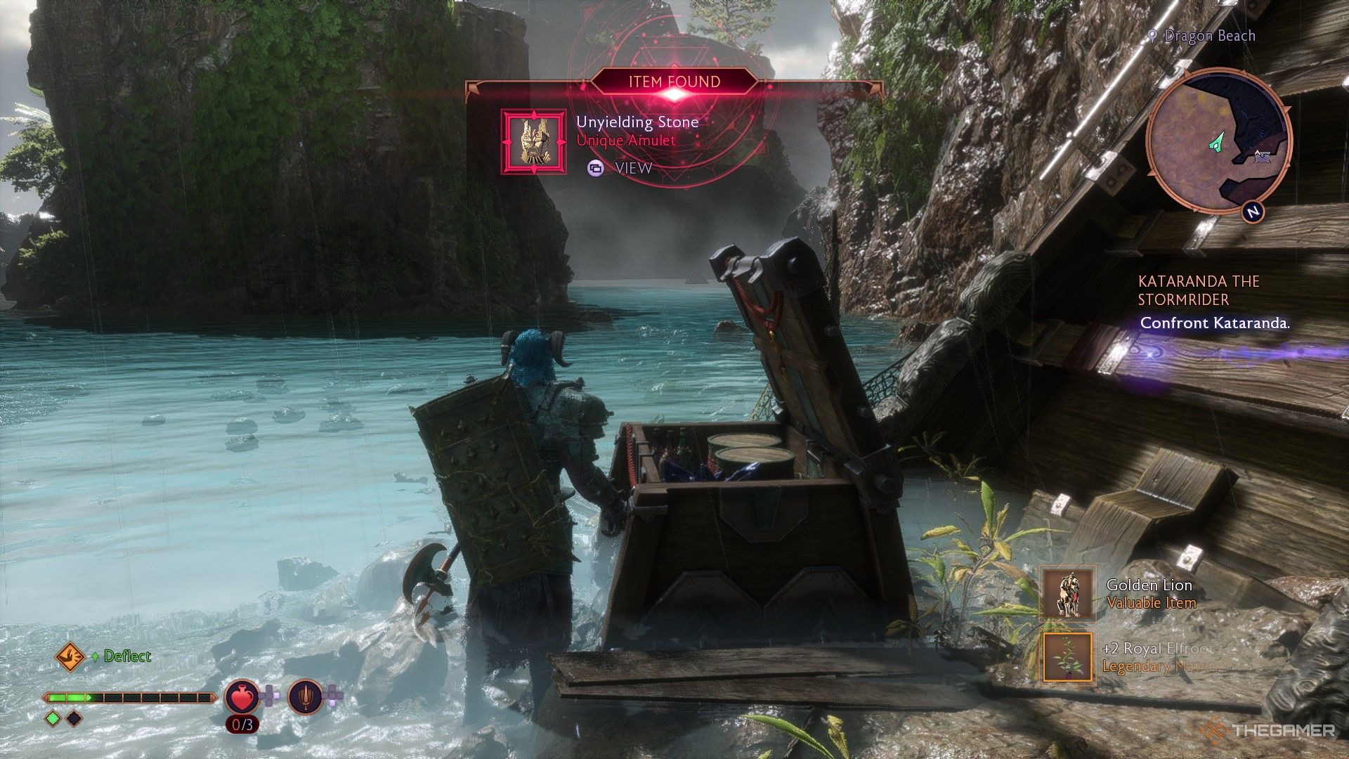 The player opens a chest and obtains an unique item in Dragon Age: Veilguard.