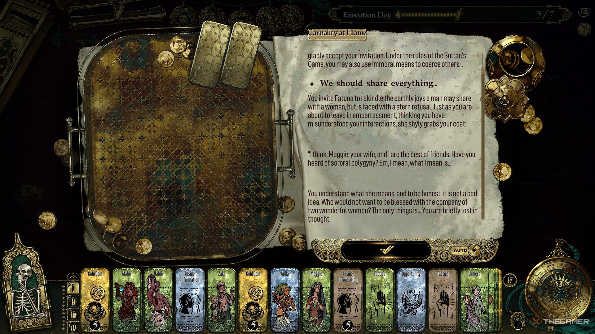 The player in Sultan's Game uses a Carnality card to take a second wife. 