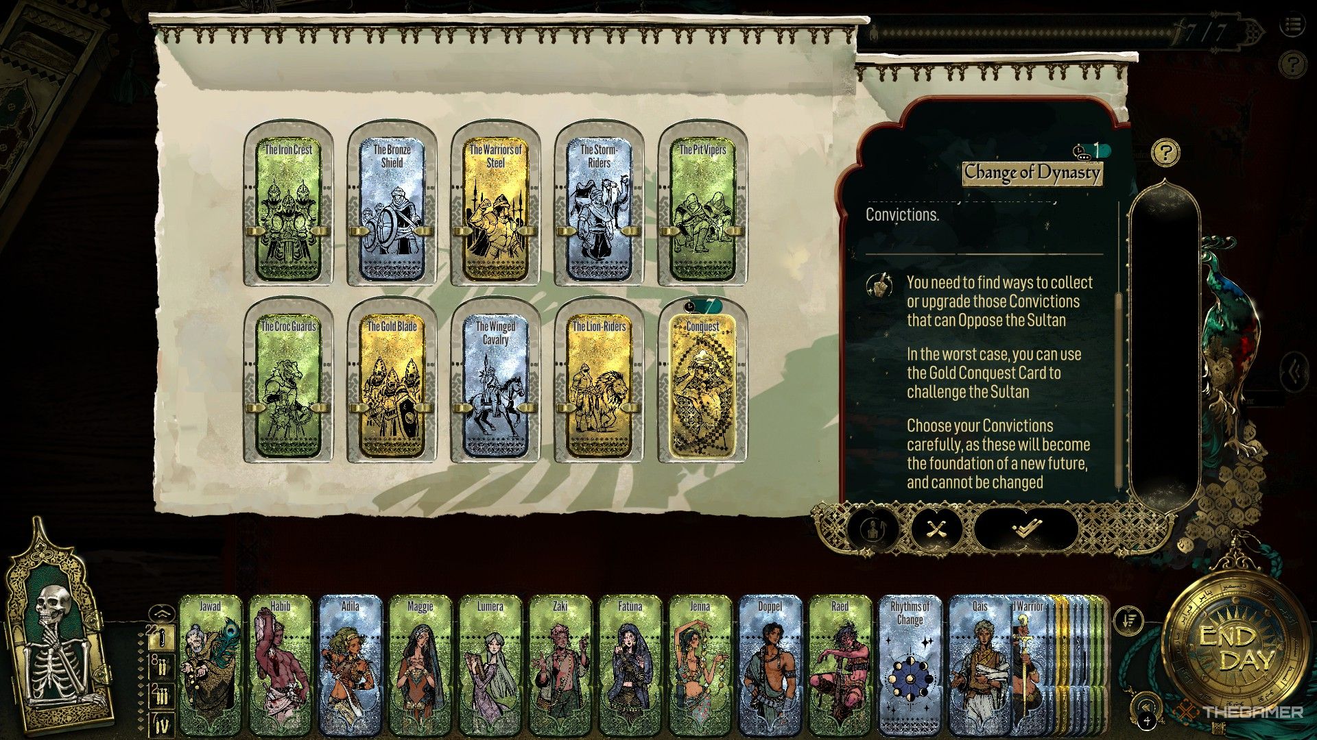 The gold conquest card is used to overthrow the Sultan in Sultan's Game