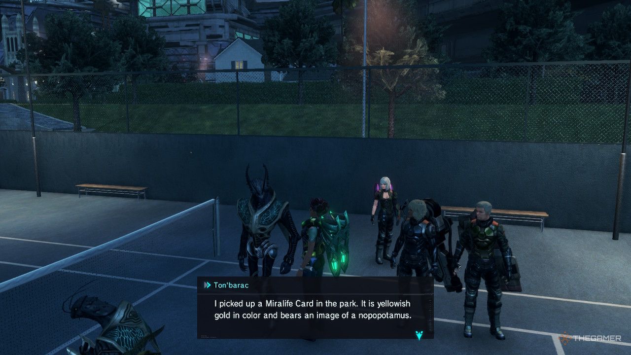An orphean speaking about the gold nopopotamus card in xenoblade chronicles x definitive edition.