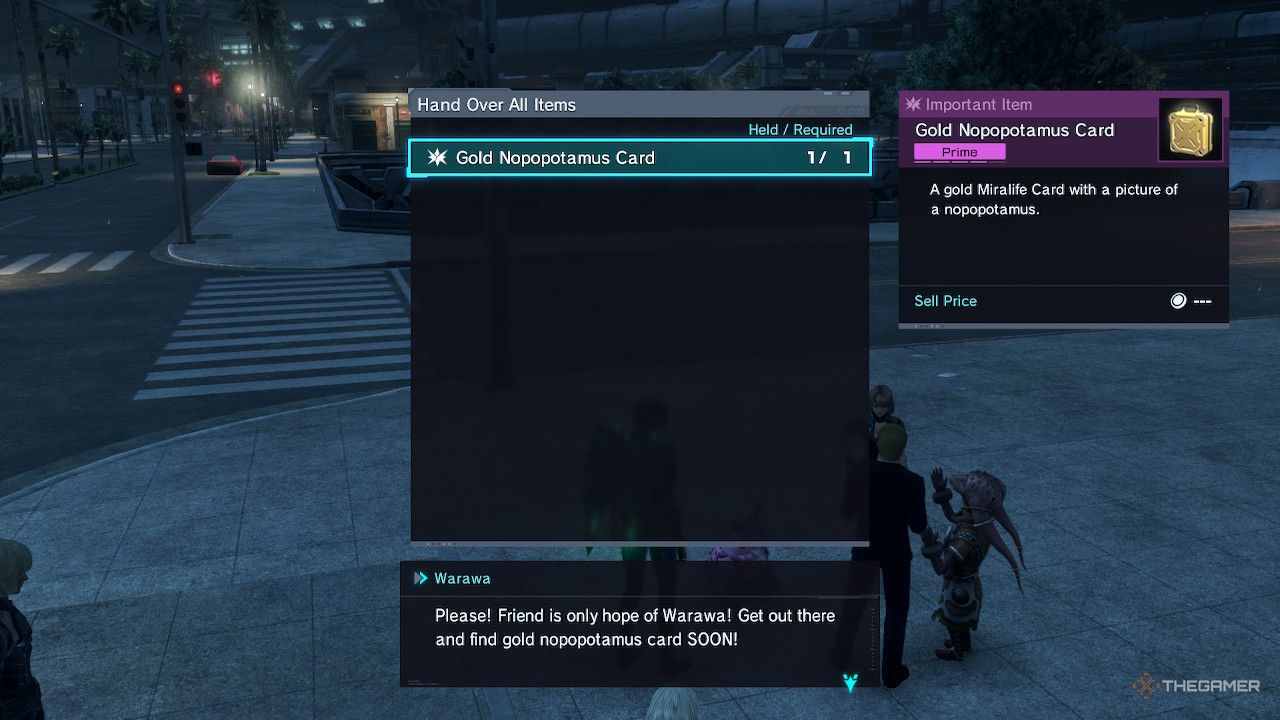 the gold nopopotamus card in the inventory in xenoblade Chronicles x definitive edition.