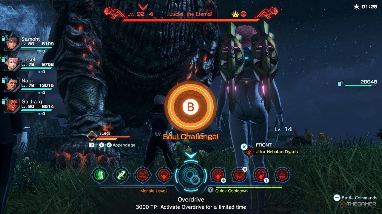 A soul challenge appearing at the beginning of combat in Xenoblade Chronicles X: Definitive Edition.
