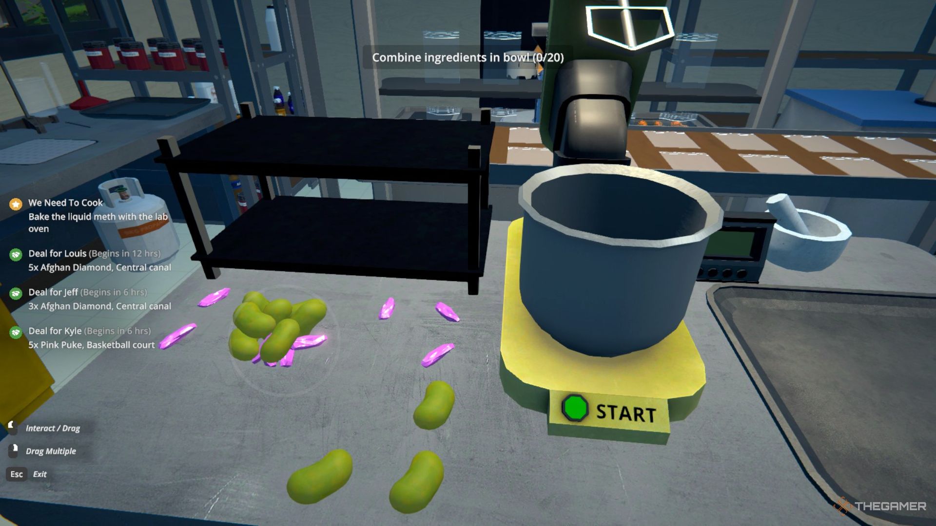 Player character manually mixing a strain of Meth and Mega Beans together in Schedule 1.