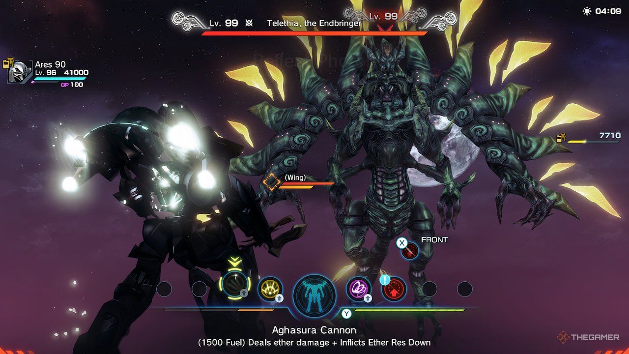 The Ares 90 Skell fighting against Telethia, the Endbringer in Xenoblade Chronicles X: Definitive Edition.