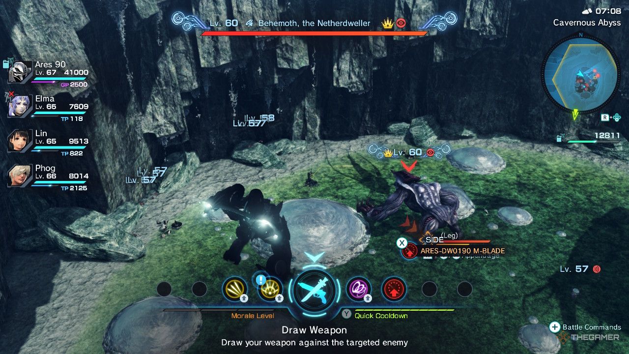 Behemoth, the netherdweller tyrant in xenoblade chronicles x definitive edition witha gold crown.
