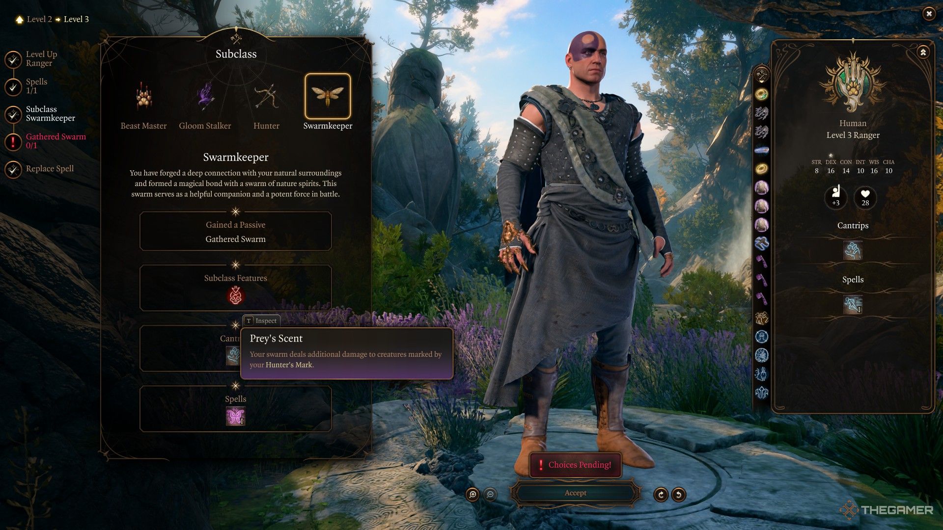 Minsc Swarmkeeper Ranger inspects the Prey's Scent feature in Baldur's Gate 3.