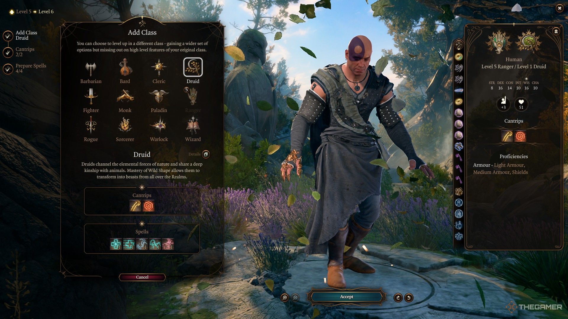 Swarmkeeper Ranger Minsc considers multiclassing into a druid in Baldur's Gate 3.