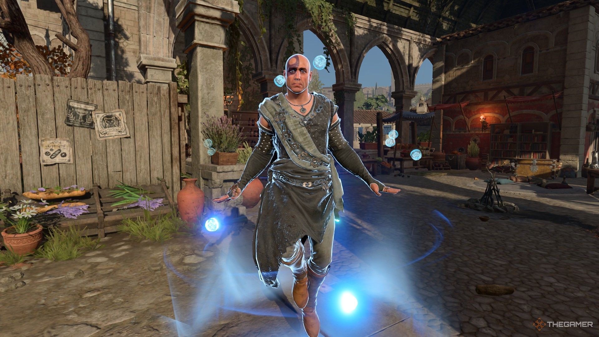 Minsc looks confused as he is lifted in the air by a swarm of jellyfish in Baldur's Gate 3.
