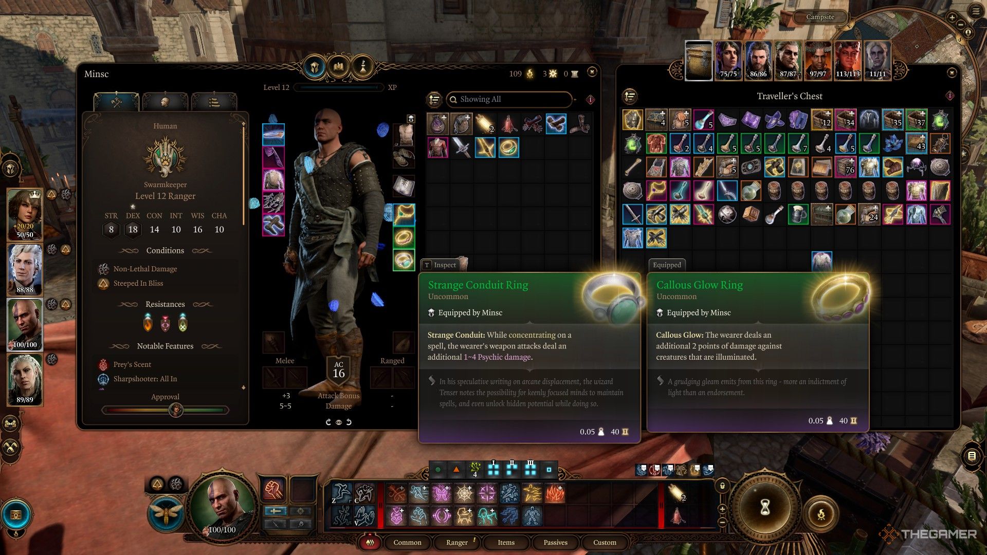 Minsc inspects the Strange Conduit Ring in Baldur's Gate 3.