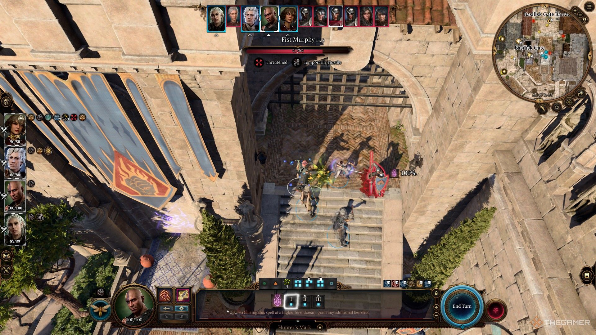 Swarmkeeper Ranger Minsc applies Hunter's Mark on a guard in Baldur's Gate 3.