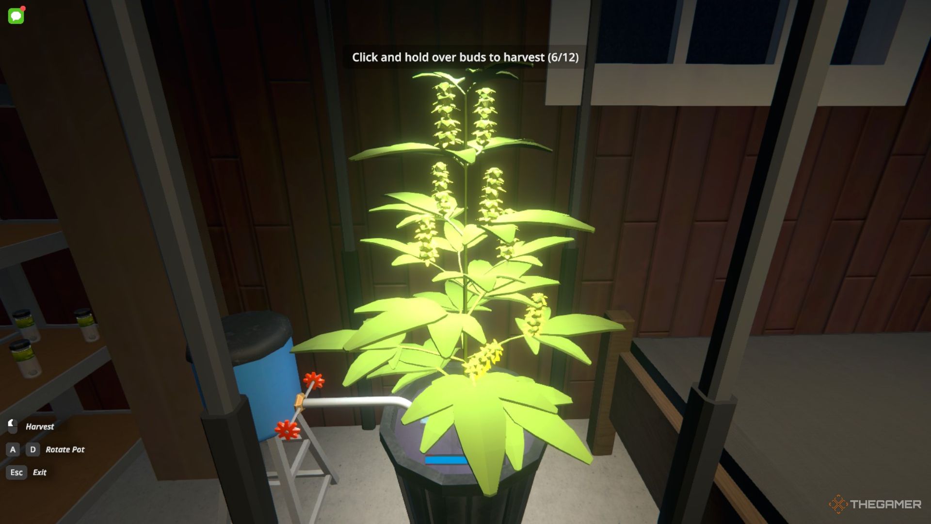 Player character using Electric Trimmers to harvest OG Kush from a pot set-up in Schedule 1.