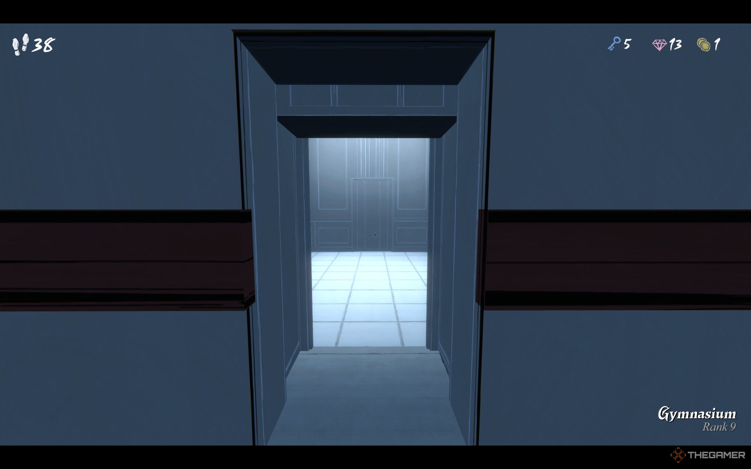 An open door leading into a white room in Blue Prince.