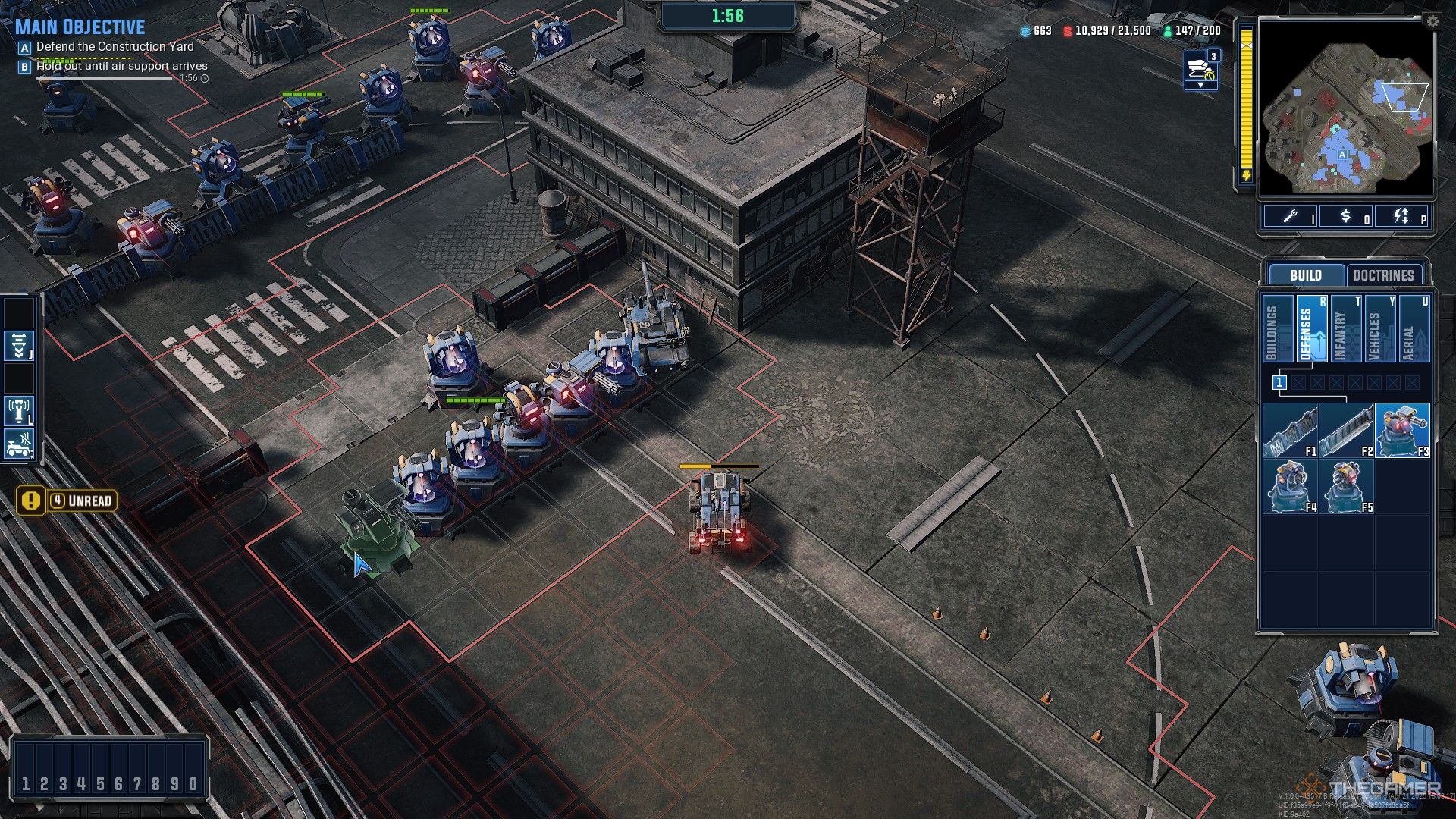 Tempest Rising: Various turret types forming a defensive line.